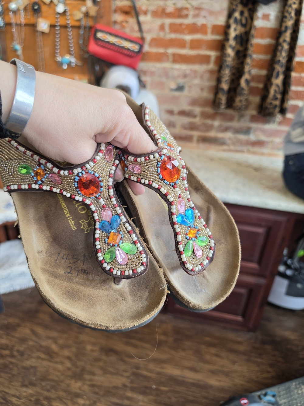 RARE Beaded Multicolor T-Strap Womens BiRKS  Sandals